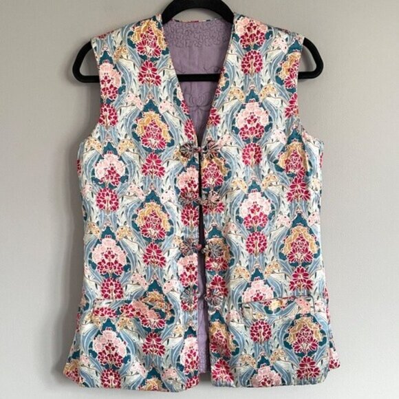 Vintage Chinese Pink Floral Quilted Silk Vest - Small, ***Reversible*** - Picture 2 of 16